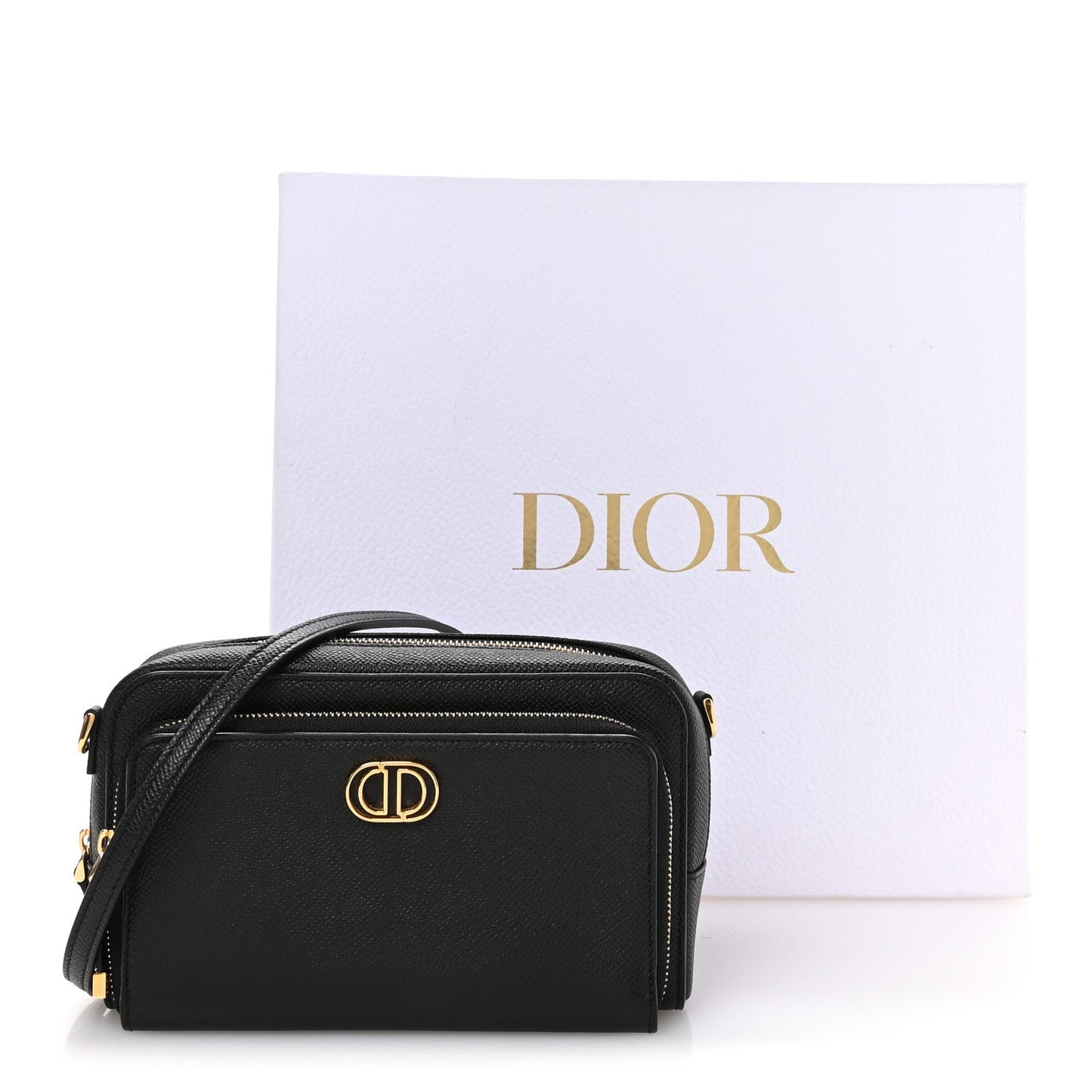 Grained Calfskin Caro Double Pouch Black