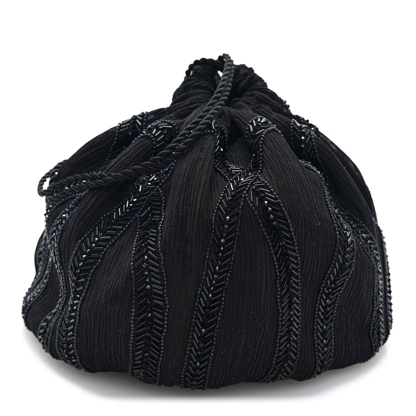 Chiffon Silk Crepe Beaded Pochon Broderie Bag Black