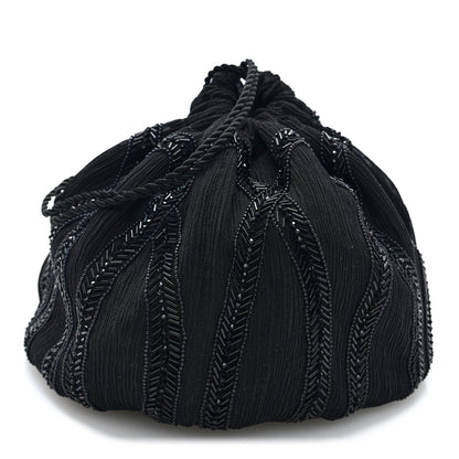 Chiffon Silk Crepe Beaded Pochon Broderie Bag Black