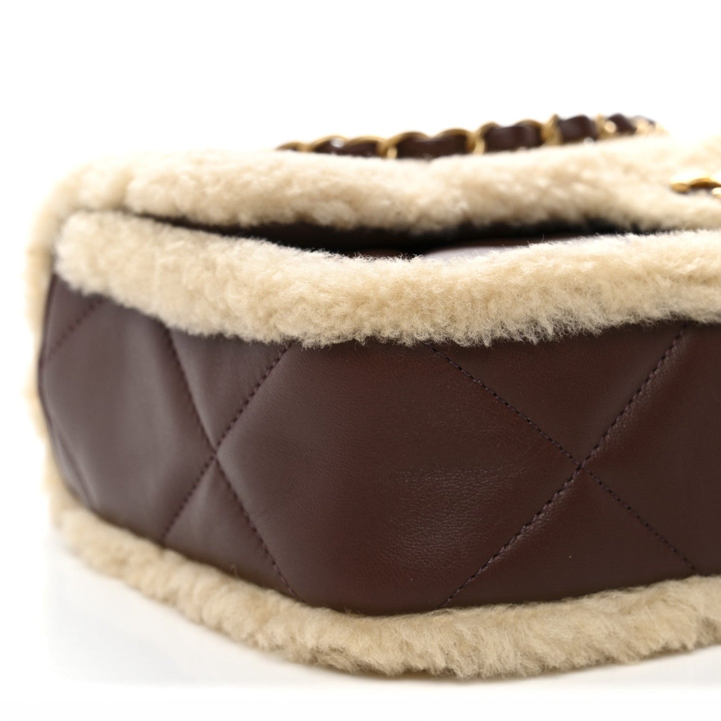 Shearling Lambskin Quilted Furry Coco Flap Beige Dark Brown