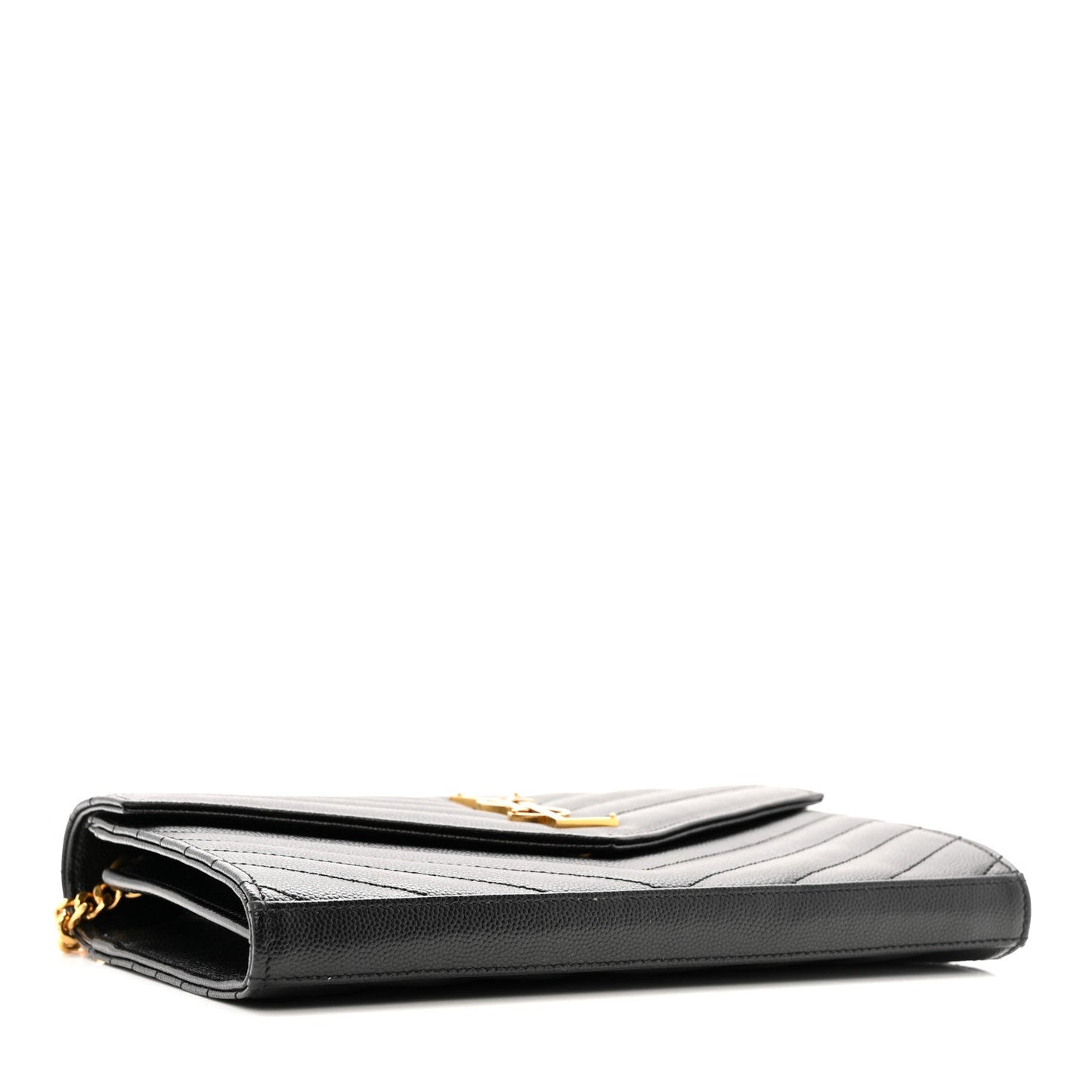Grain De Poudre Matelasse Chevron Monogram Chain Wallet Black