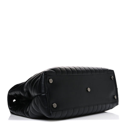 Calfskin Y Quilted Monogram Monochrome Large Loulou Chain Satchel Black