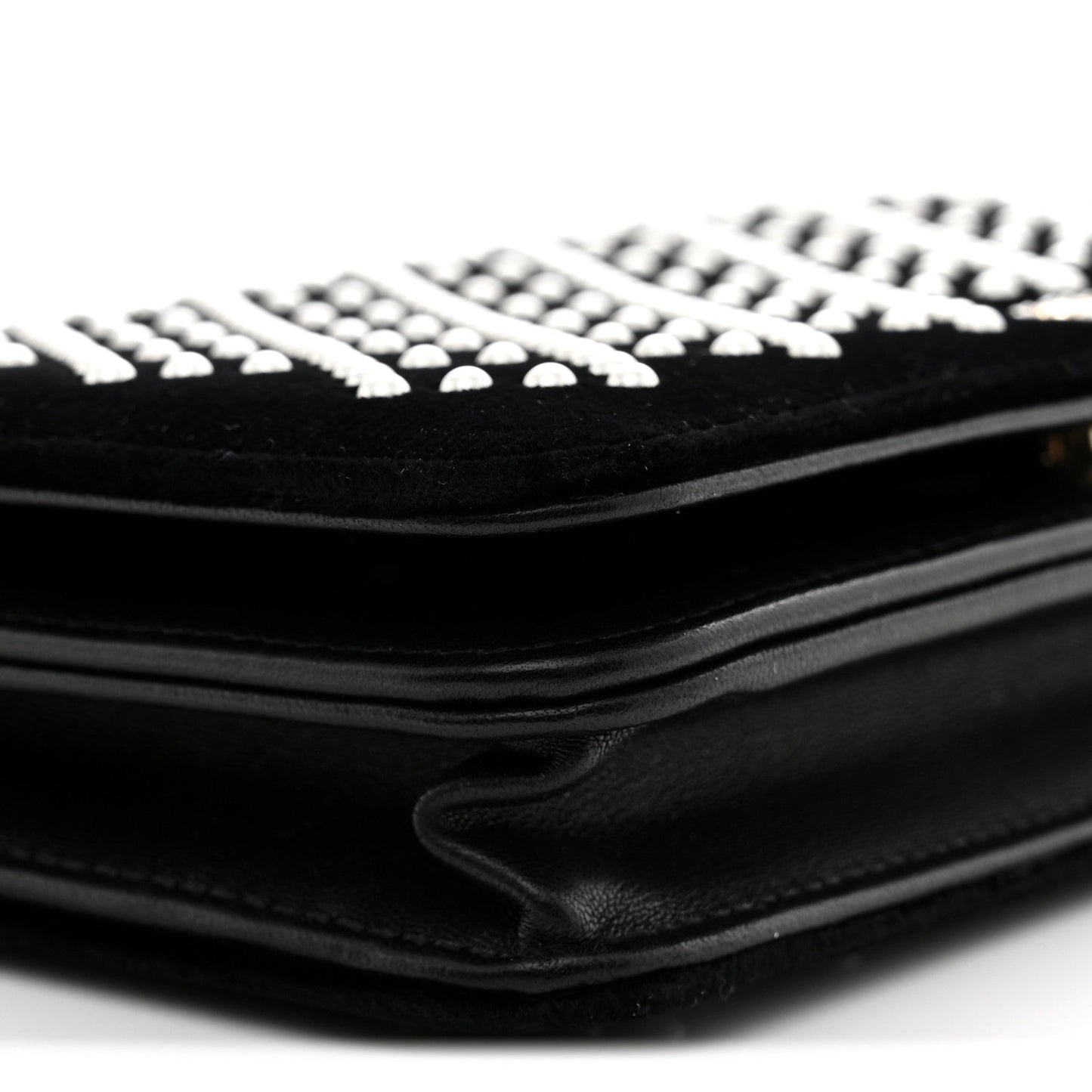 Velvet Pearl Diamond Embellished Wallet On Chain WOC Black