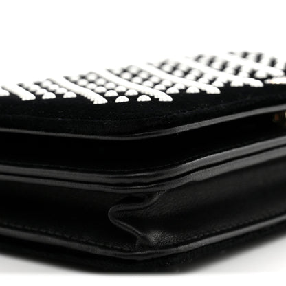 Velvet Pearl Diamond Embellished Wallet On Chain WOC Black