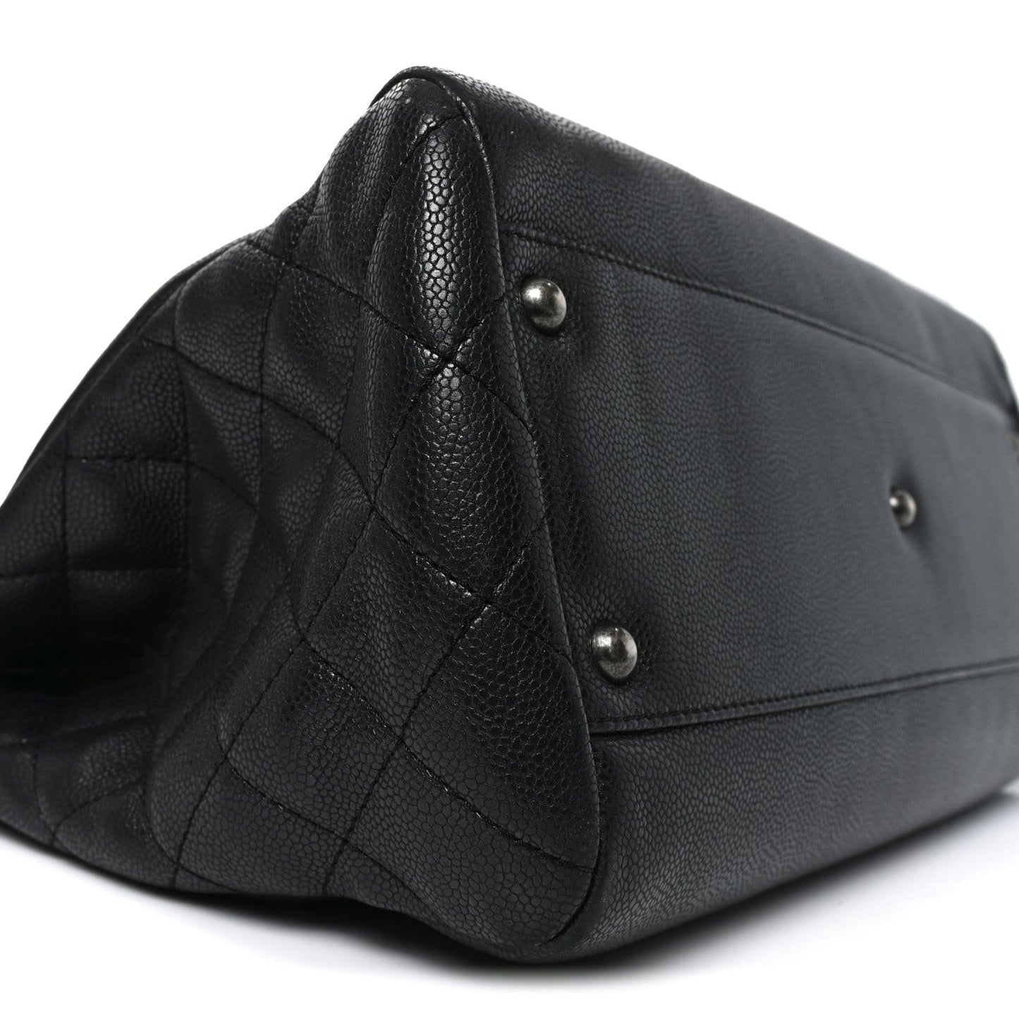 Metallic Grained Calfskin Woven Chain Large Shopping Bag Black