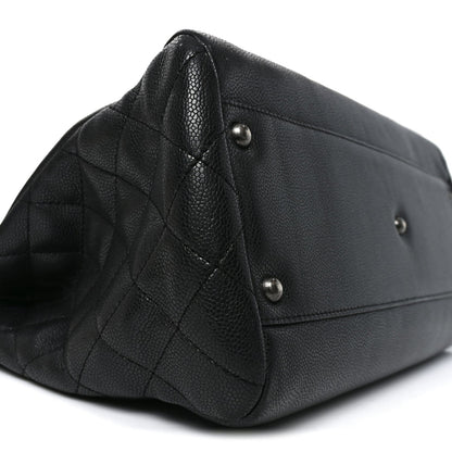 Metallic Grained Calfskin Woven Chain Large Shopping Bag Black