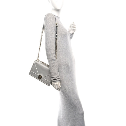 Metallic Grained Calfskin Medium Diorama Flap Bag Silver