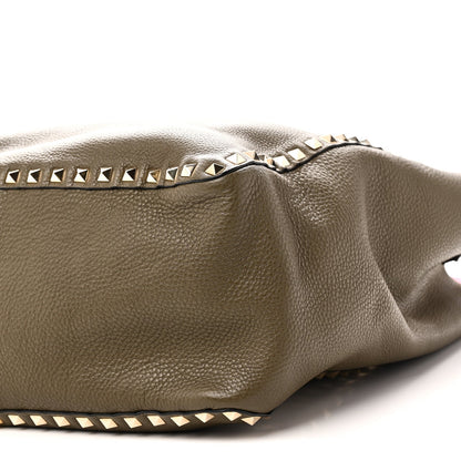 Grained Calfskin Medium Rockstud Reversible Tote Army Green Pink