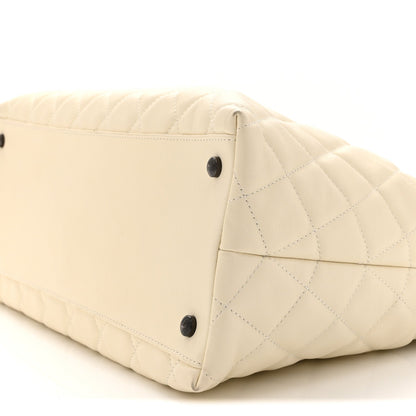 Calfskin Tweed Quilted Large Portobello Tote White Multicolor