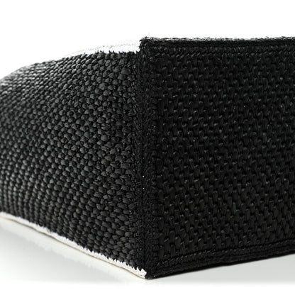 Raffia Large Paula's Ibiza Logo Tote Black White