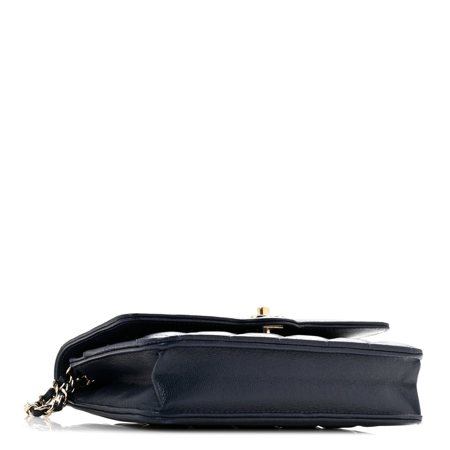 Lambskin Quilted Hold The Line Wallet On Chain WOC Dark Blue
