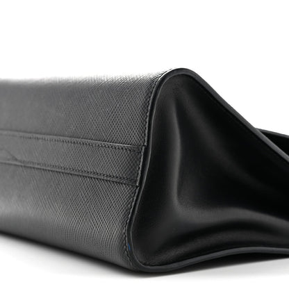 Saffiano Cuir Calfskin Monochrome Envelope Flap Chain Shoulder Bag Black
