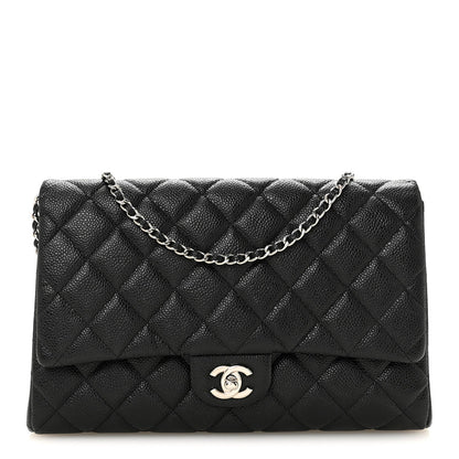Caviar Quilted Clutch With Chain Flap Black
