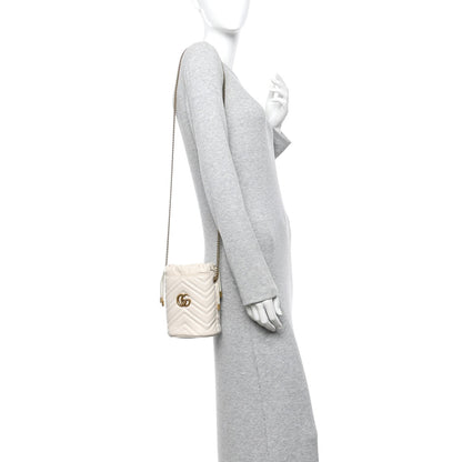 Calfskin Matelasse Mini GG Marmont 2.0 Bucket Bag White