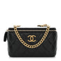 Lambskin Quilted Small Pillow Crush Vanity Case With Chain Black