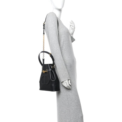 Calfskin CD Embossed Medium C'est Chain Bucket Bag Black