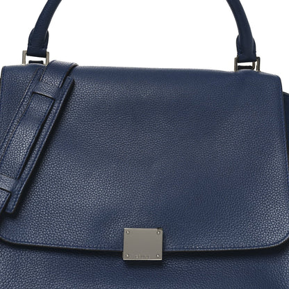 Drummed Calfskin Suede Medium Trapeze Navy Blue
