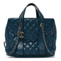 Lambskin Quilted Easy Carry Shopping Tote Blue