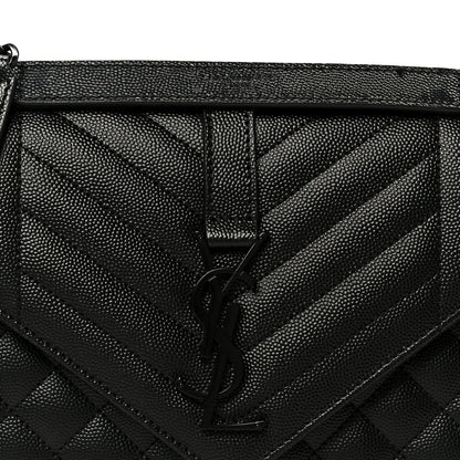Grain De Poudre Textured Mixed Matelasse Triquilt Medium Monogram Monochrome Satchel Black