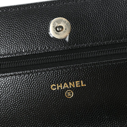 Caviar Quilted Crystal Heart CC Wallet On Chain WOC Black