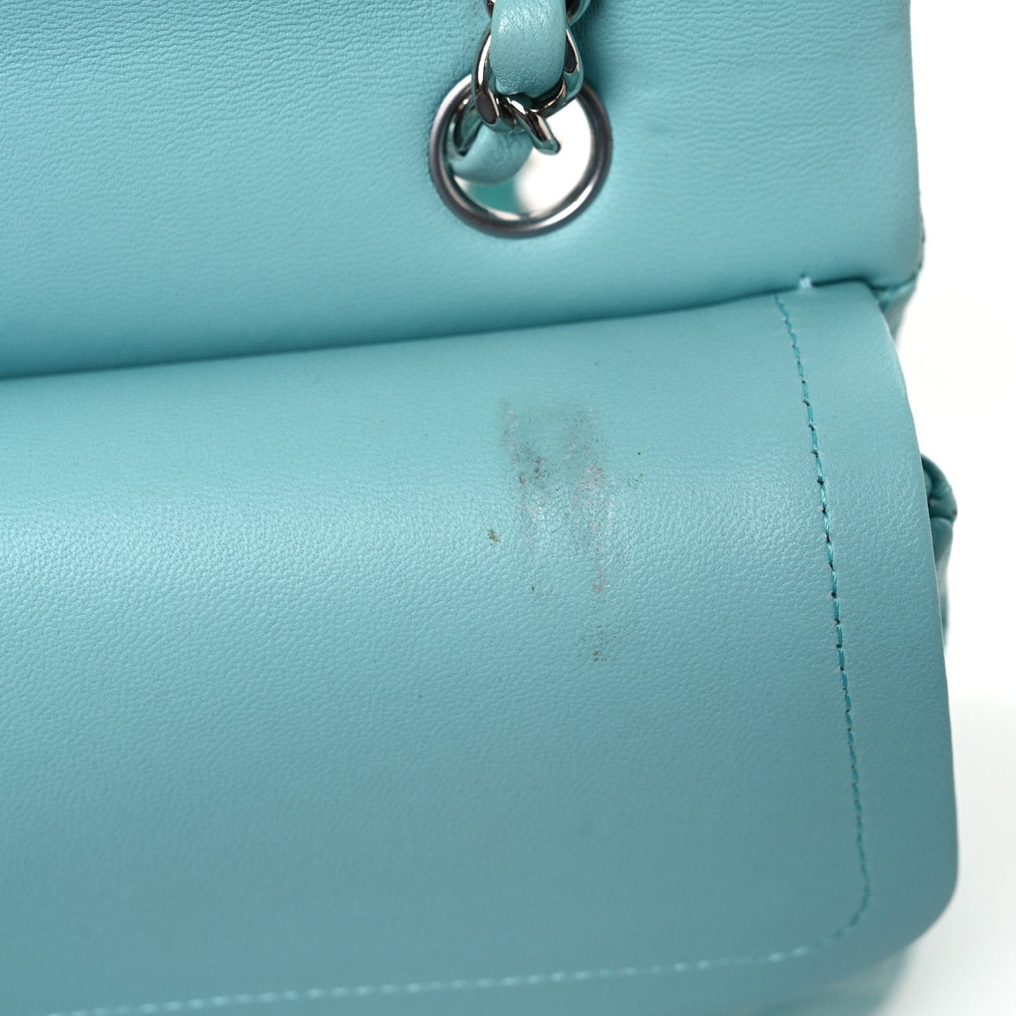 Lambskin Quilted Medium Double Flap Light Blue