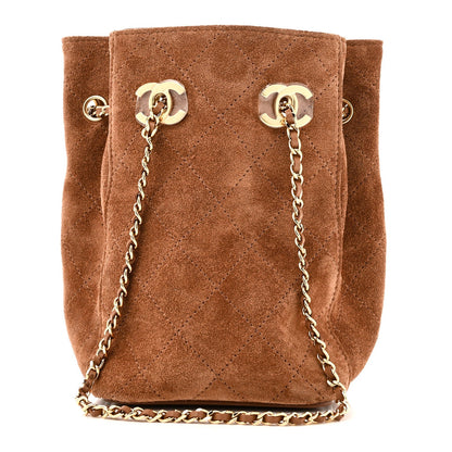 Suede Quilted Bucket Bag With Chain Camel