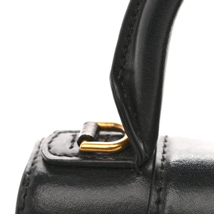 Shiny Box Calfskin Hourglass Top Handle Bag XS Black