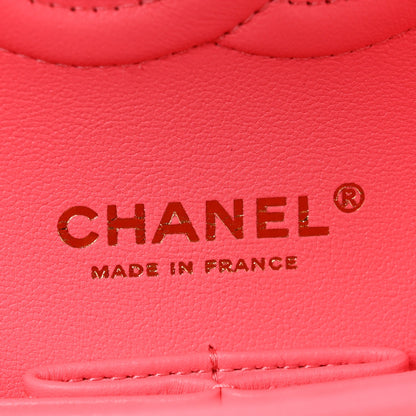 Caviar Quilted Rainbow Medium Double Flap Coral Pink