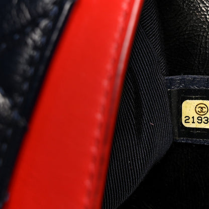 Shiny Goatskin Quilted Tri-Color Flap Black Red Navy