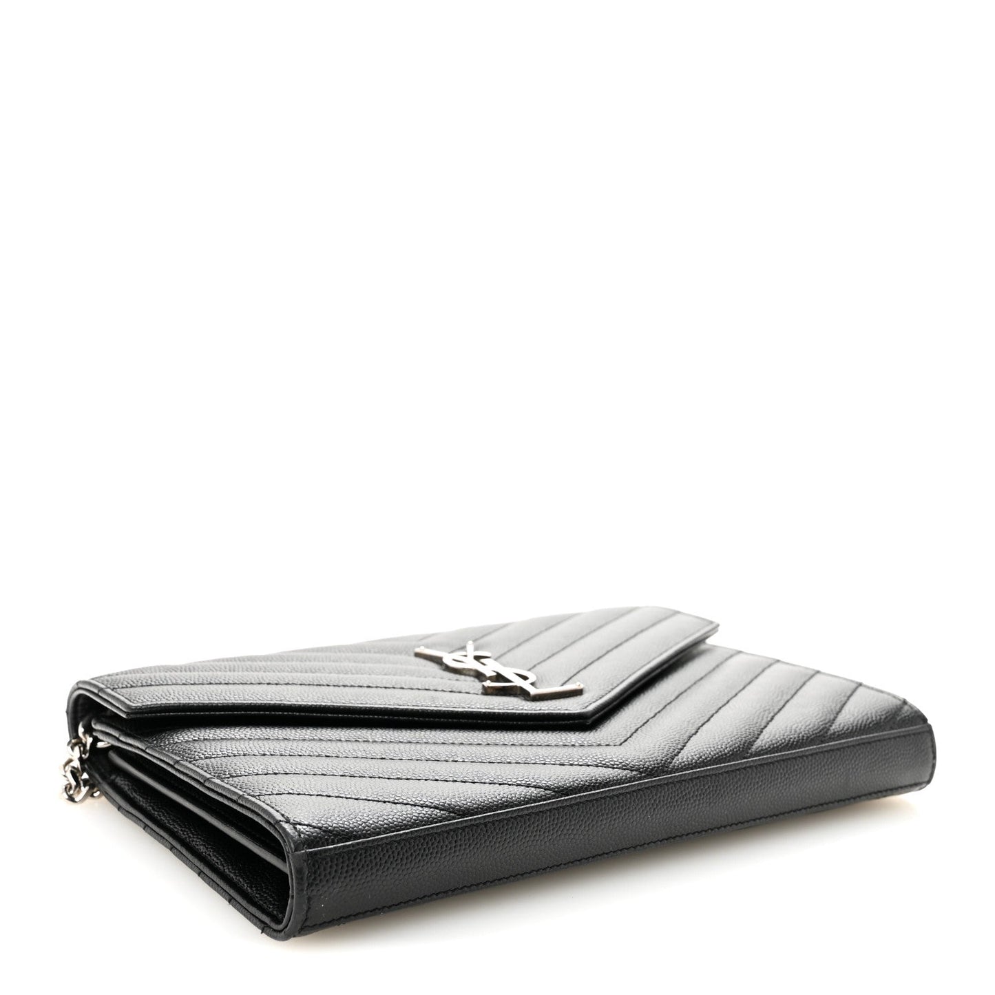 Grain De Poudre Matelasse Chevron Monogram Chain Wallet Black