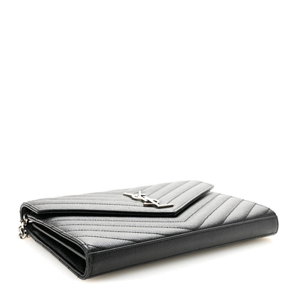 Grain De Poudre Matelasse Chevron Monogram Chain Wallet Black
