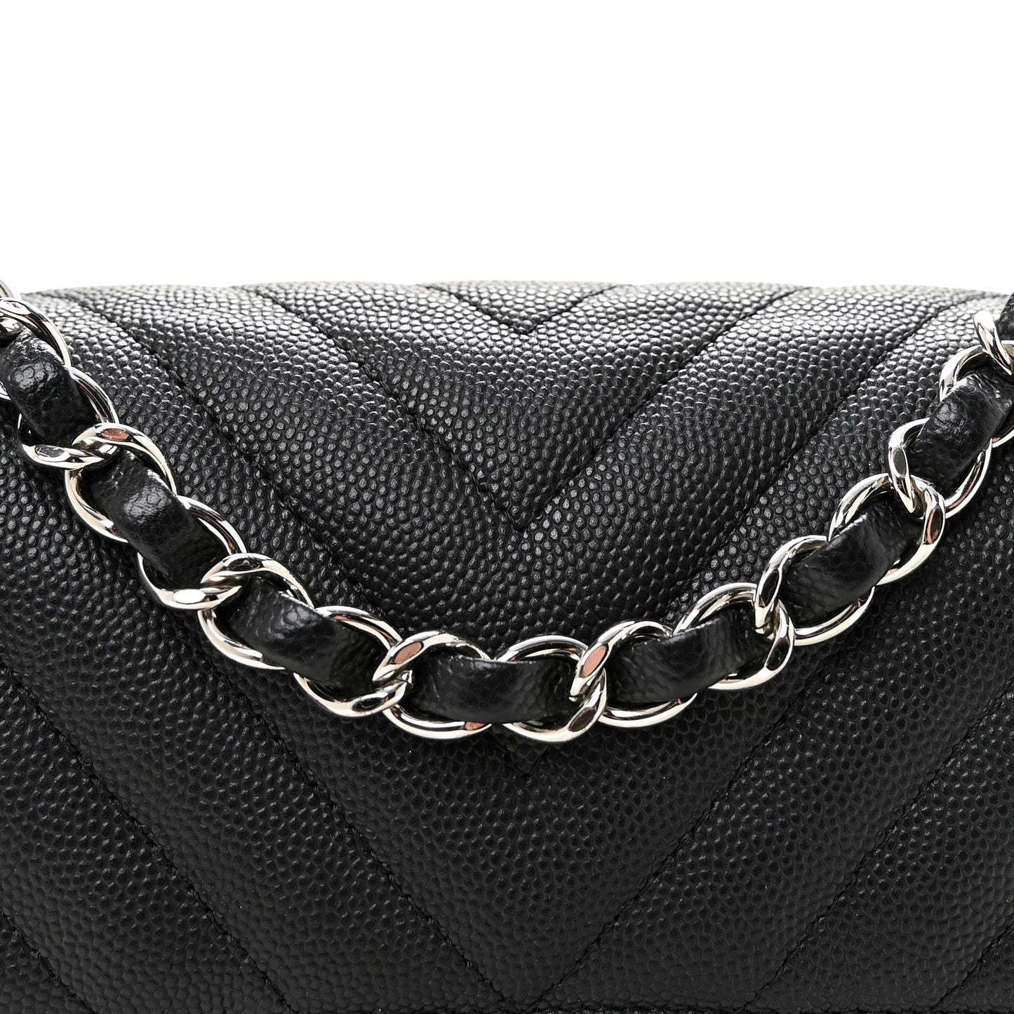 Caviar Chevron Quilted Mini Rectangular Flap Black
