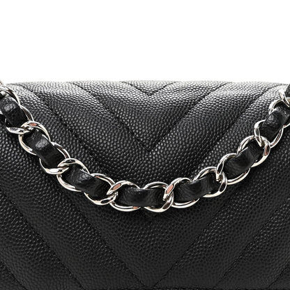 Caviar Chevron Quilted Mini Rectangular Flap Black
