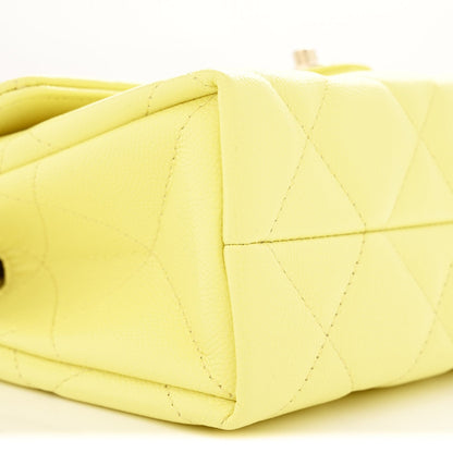 Caviar Quilted Retro Mini Twist Top Handle Clutch Flap Light Yellow