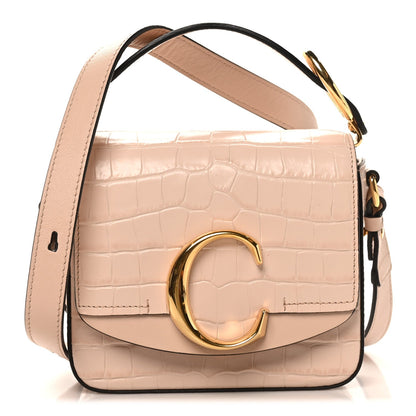 Calfskin Crocodile Embossed Mini C Double Carry Cement Pink