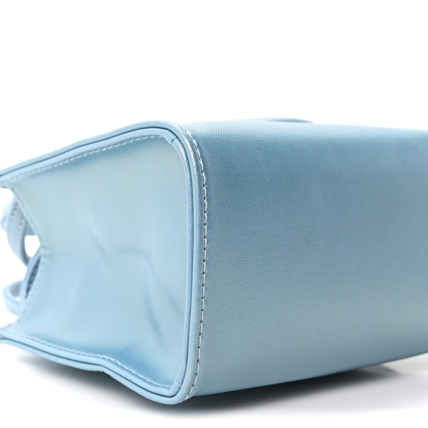 Metallic Vegan Leather Small Shopping Bag Blue Ray