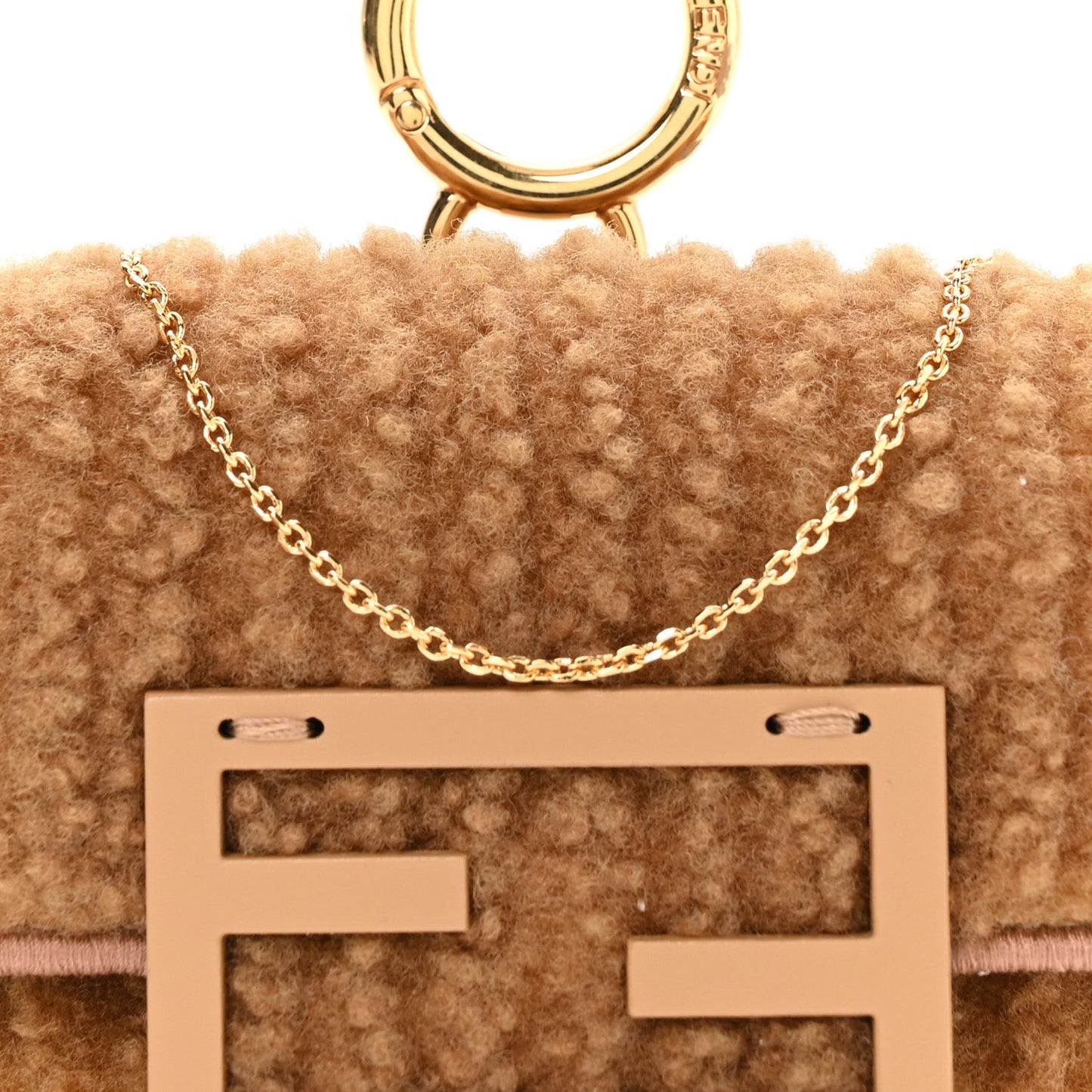 Shearling Nano Maxi Buckle Baguette Charm Camel