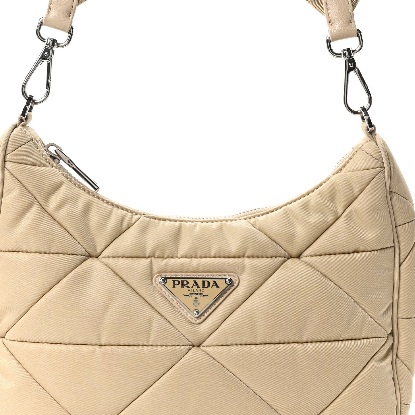 Re-Nylon Triangle Quilted Padded Patchwork System Shoulder Bag Deserto