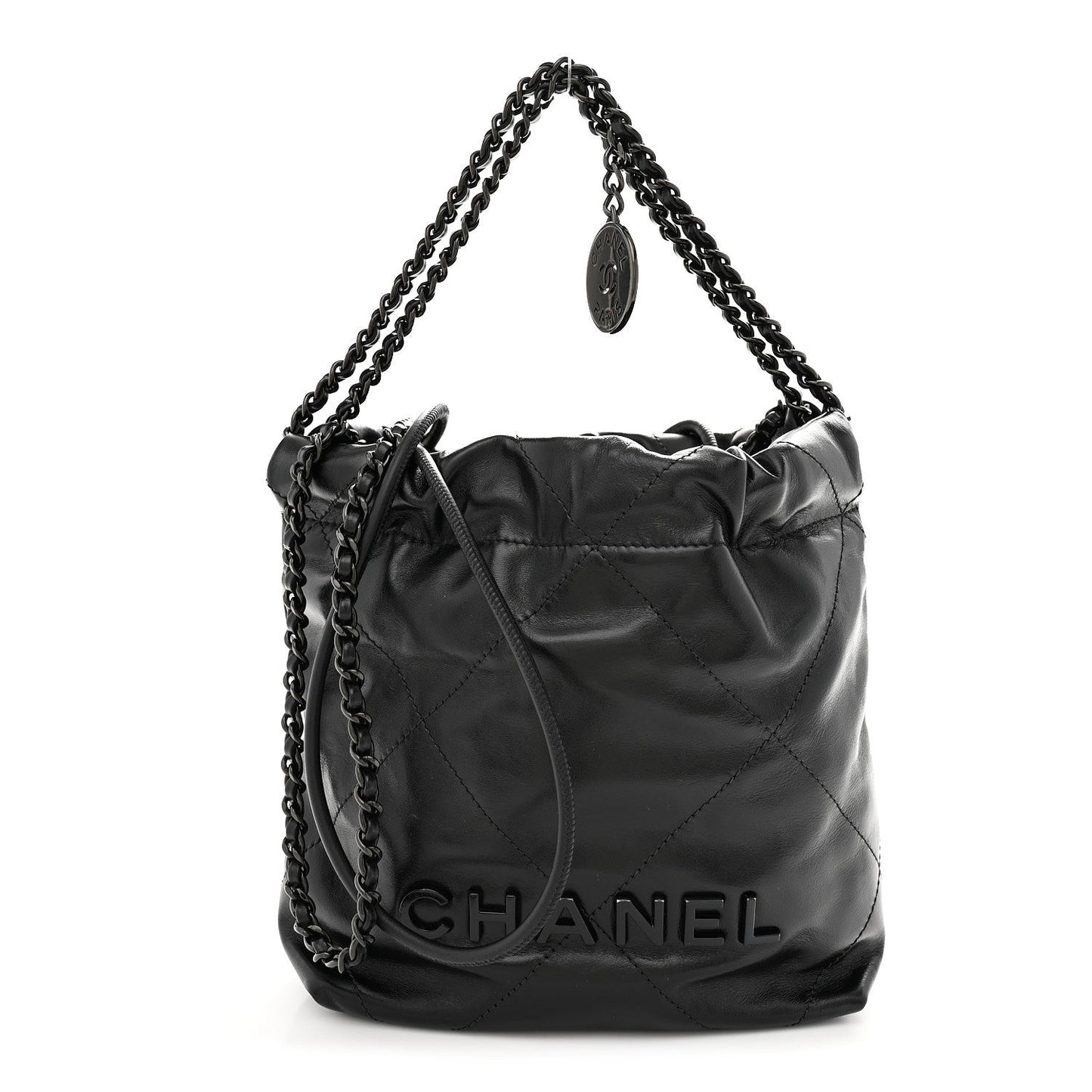 Shiny Calfskin Quilted Mini Chanel 22 So Black