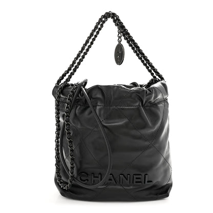 Shiny Calfskin Quilted Mini Chanel 22 So Black