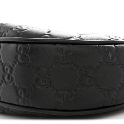 GG Grainy Calfskin Emblem Small Half Moon Shoulder Black