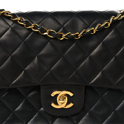 Lambskin Quilted Medium Double Flap Black