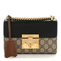 GG Supreme Monogram Calfskin Small Padlock Shoulder Bag Beige Black Cuir