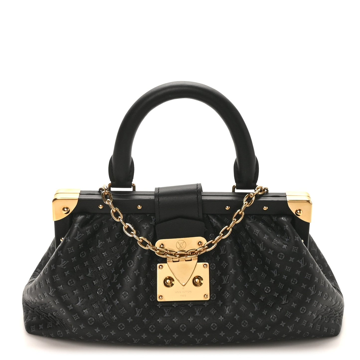 Calfskin Nanogram Embossed Clutch Black