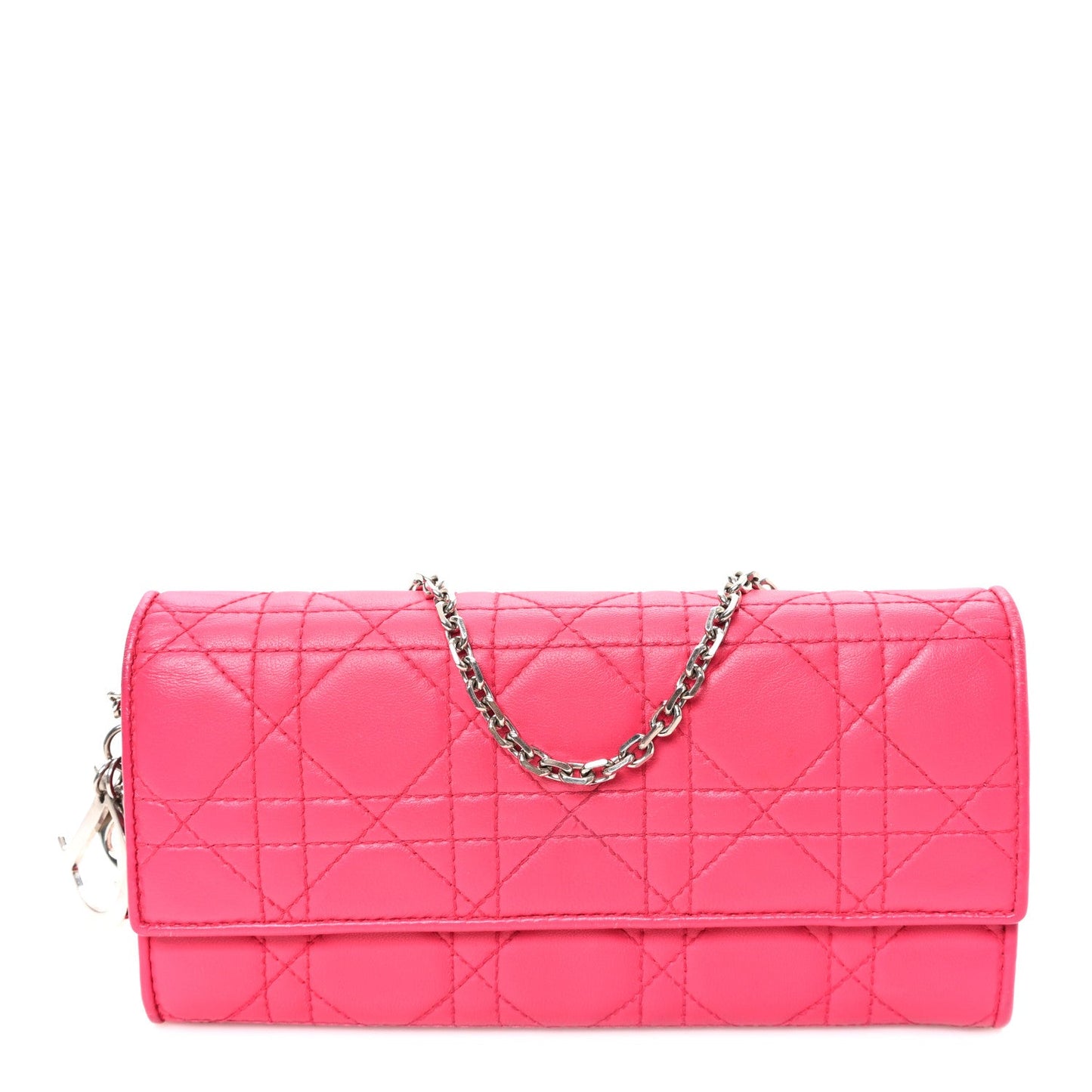 Lambskin Cannage Lady Dior Rendezvous Wallet On Chain Fuchsia