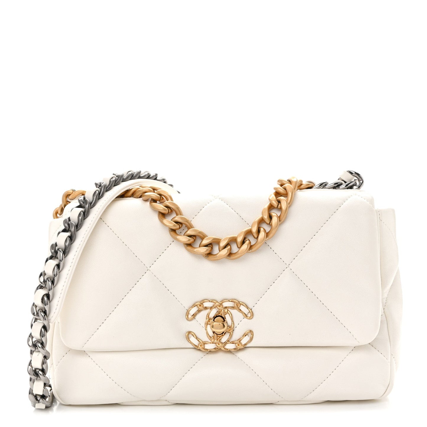 Lambskin Quilted Medium Chanel 19 Flap White
