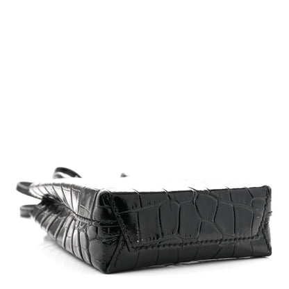 Calfskin Crocodile Embossed Logo Shopping Phone Holder Bag Black