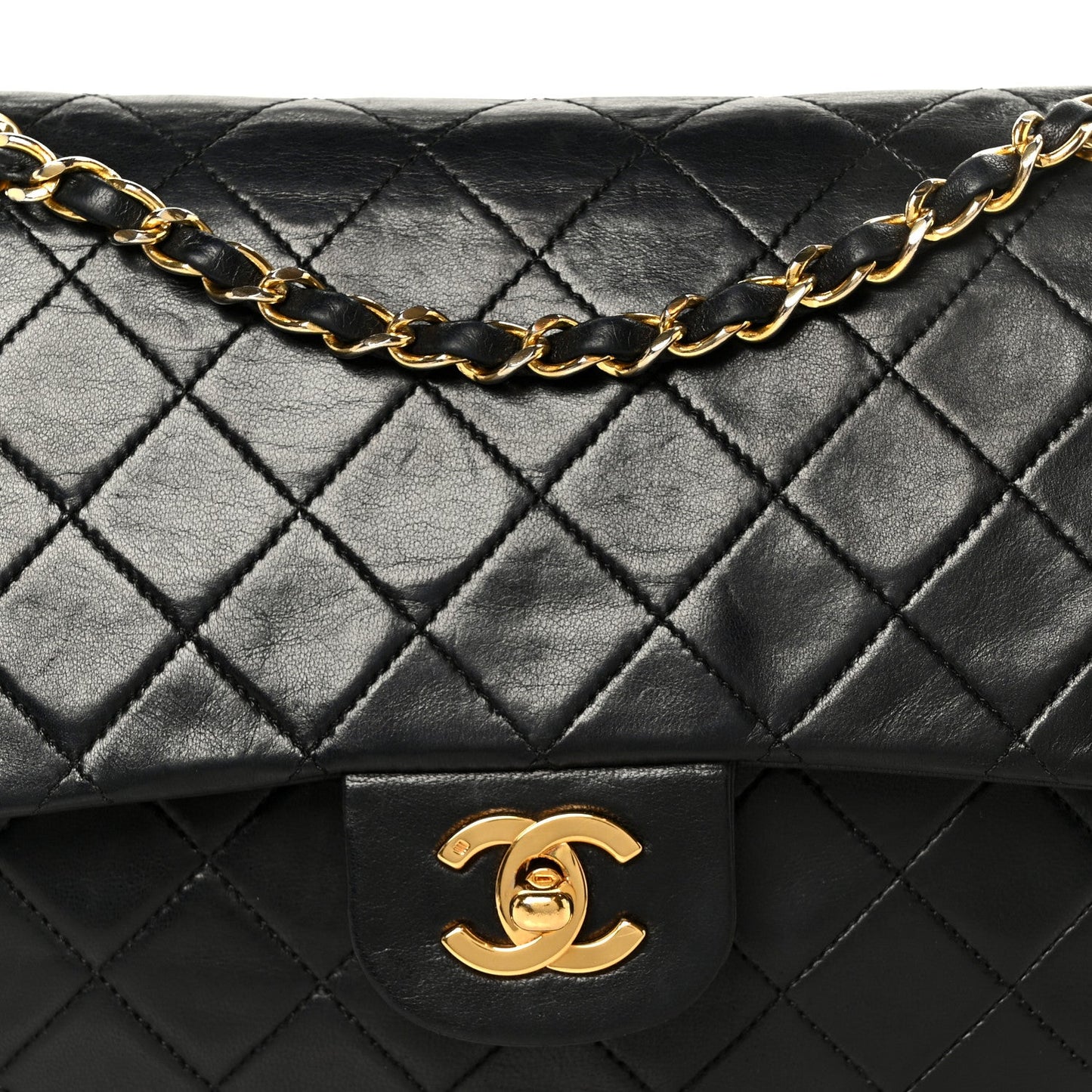 Lambskin Quilted Medium Double Flap Black