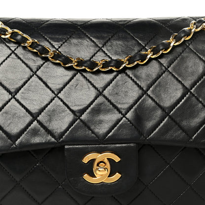 Lambskin Quilted Medium Double Flap Black