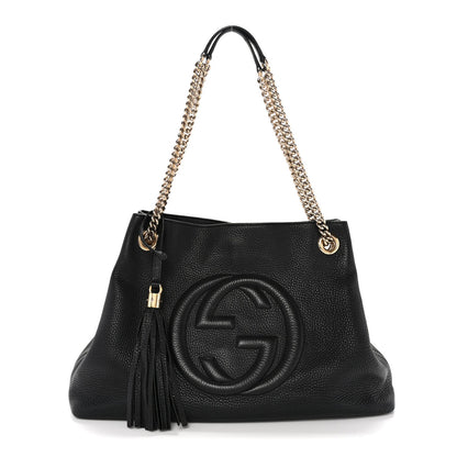 Pebbled Calfskin Medium Soho Chain Shoulder Bag Black